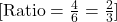  [ \text{Ratio} = \frac{4}{6} = \frac{2}{3} ] 